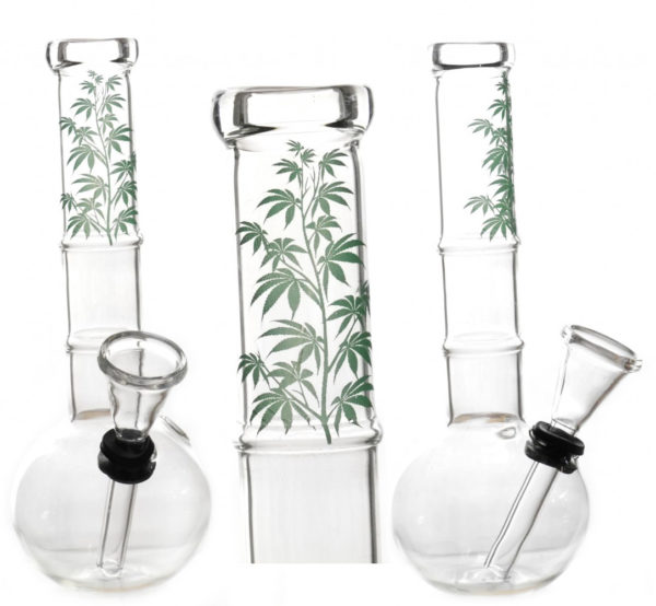 Glass Bong with Marijuana Plant 17cm