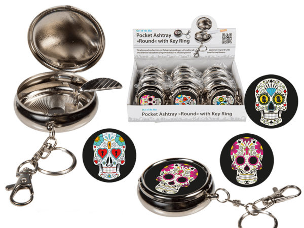 Pocket Ashtray Sugar Skull with Keychain