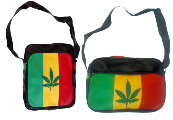 Vinyl Messenger Bag Rasta w. Cannabis Leaf