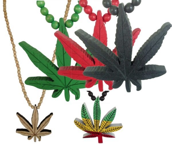 Wooden Pearl Cannabis Leaf Necklace