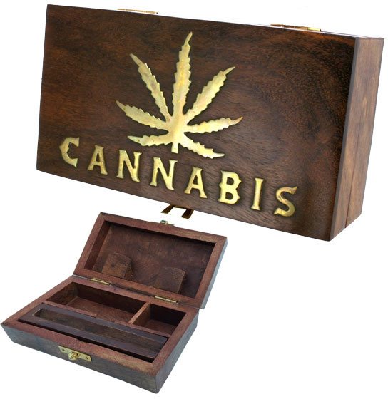 Wooden Rolling Box Cannabis & Leaf