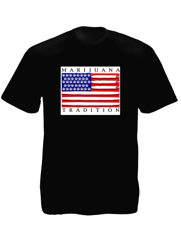 Marijuana Tradition USA Flag Black Tee-Shirt