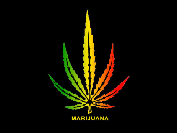 Marijuana Rasta Colors Big Cannabis Leaf Black Tee-Shirt
