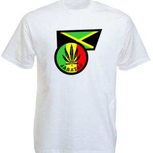 Ganja Leaf Jamaica Flag White Tee-Shirt