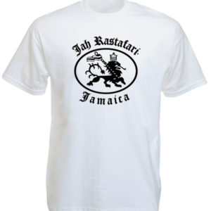 Jah Rastafari Jamaica Rasta Lion White Tee-Shirt
