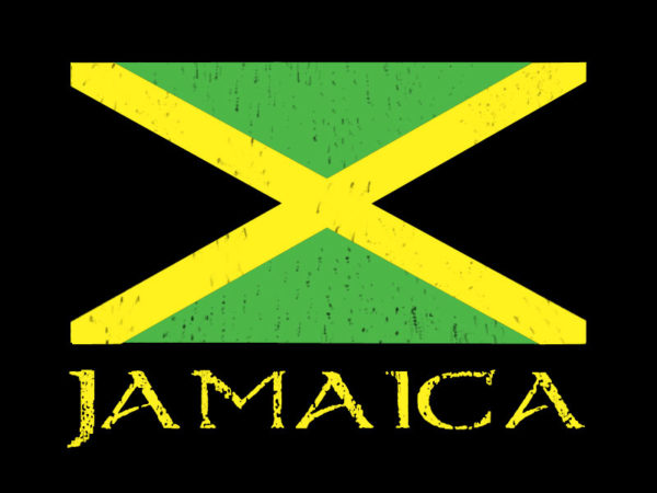 Jamaica Green Yellow Black Flag Black Tee-Shirt