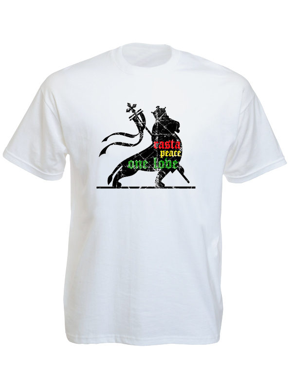 Rasta Lion Peace One Love White Tee-Shirt