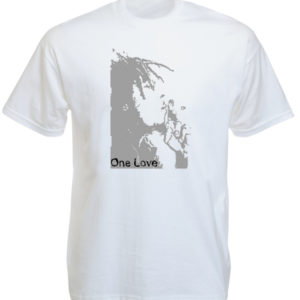 Black and White Bob Marley One Love White Tee-Shirt