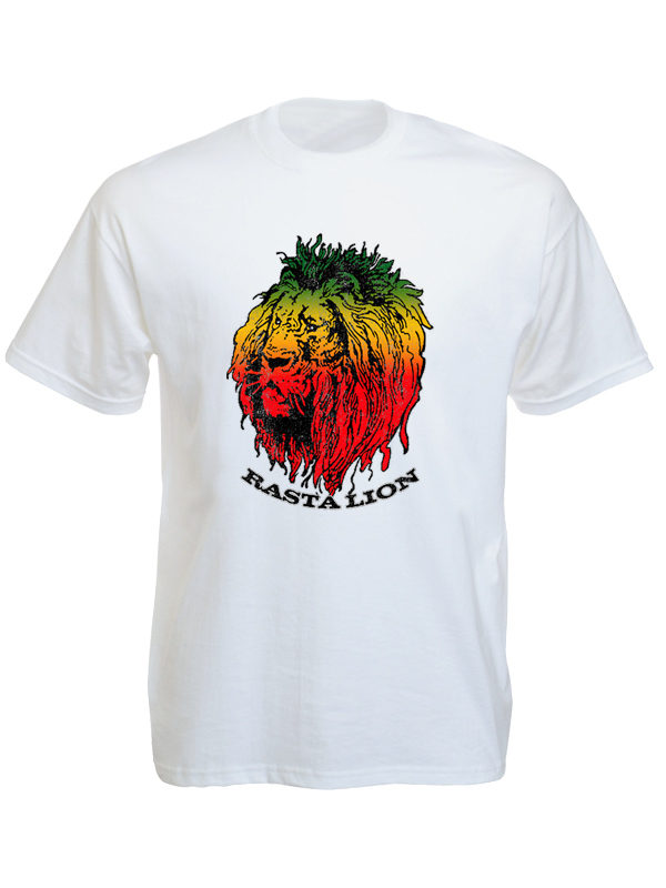 Green Yellow Red Rasta Lion Head White Tee-Shirt