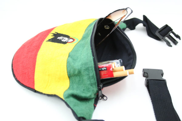 Waist Bag Bob Marley Green Yellow Red Stripes Black Clip Strap Waist Bag 13x8