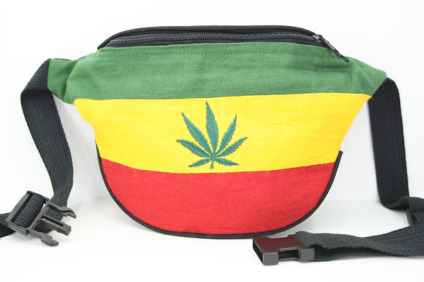 Waist Bag Cannabis Weed Green Yellow Red Stripes Black Clip Strap Waist Bag 13x8