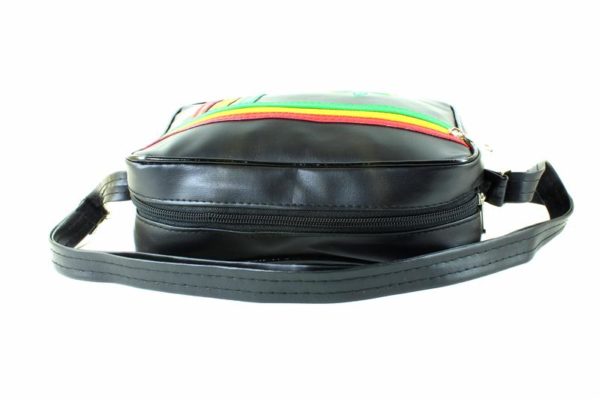 Black Vinyl Bag Medium Size Shoulder Bag Rasta Colors Cannabis Leaf Fake Leather