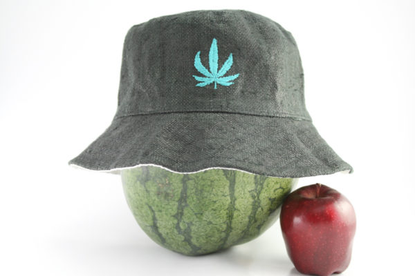 Bucket Hat with Cannabis Leaf on Front Black Color Hemp Style