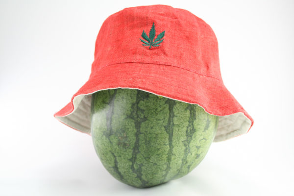 Bucket Hat Beach Hat with Cannabis Leaf on Front Red Color Hemp Style