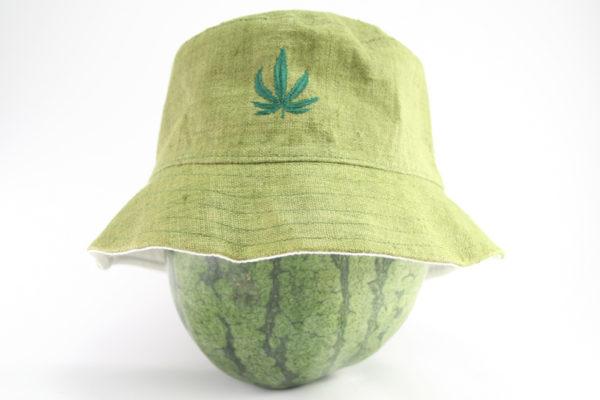 Bucket Rasta Hat Green Kaki with Cannabis Leaf on Front Hemp Style