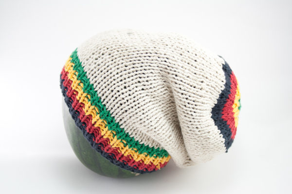 Rasta Beanie Long Handknitted White Dreadlocks Bonnet with Rasta Colors Stripes