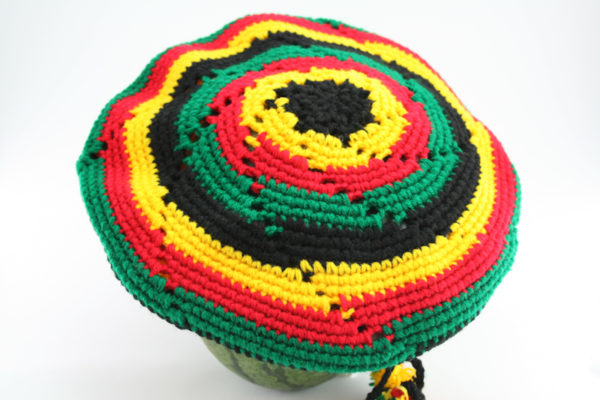 Roots Store Rasta Knit Hat with Vizor Rasta Colors Circles and Spirals Dreadlock