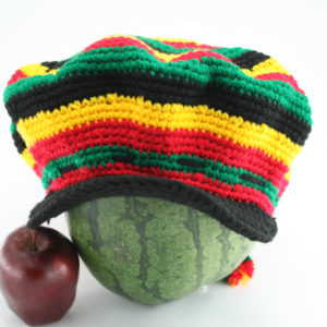 Roots Store Rasta Knit Hat with Vizor Rasta Colors Circles and Spirals Dreadlock