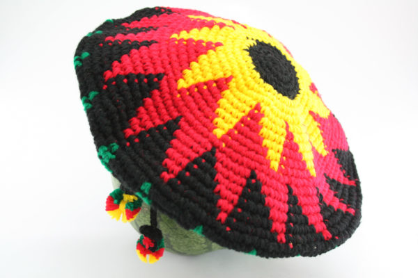 Rasta shop Rasta Tam Yellow and Red Stars on Top Rasta Colors Handknitted Hat