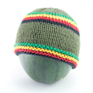 Rasta Beanie Short Handknitted Green Bonnet with Green Yellow Red and Black