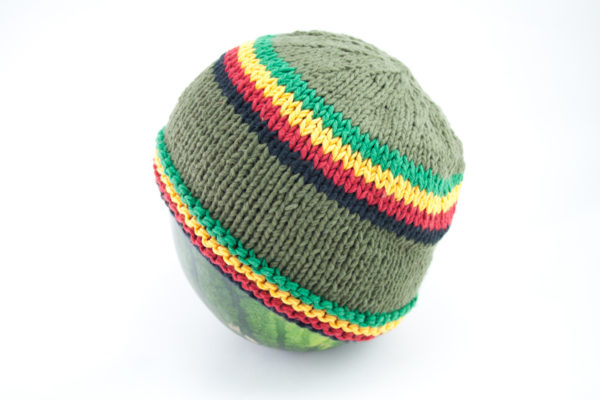 Rasta Beanie Short Handknitted Green Bonnet with Green Yellow Red and Black