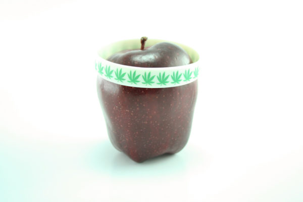 Rubber Wristband White Background with Green Cannabis Leaves all Around