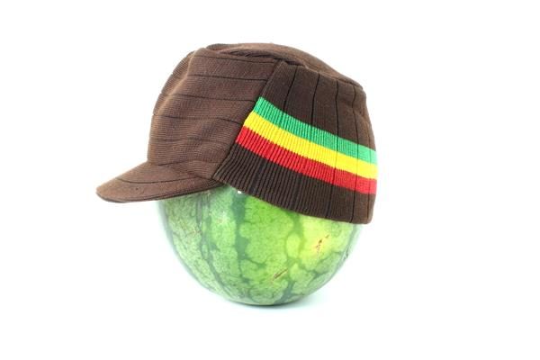 Brown Cap Rasta Style Hat with Green Yellow Red Side and Rear Stripes