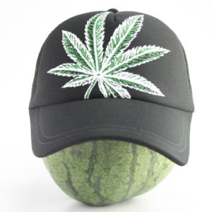 Black Cap With Giant Green and White Marijuana Leaf in Front, Hot Cap for Rasta