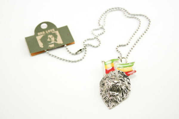 Necklace Lion of Judah with Green Yellow Red Rasta Flag