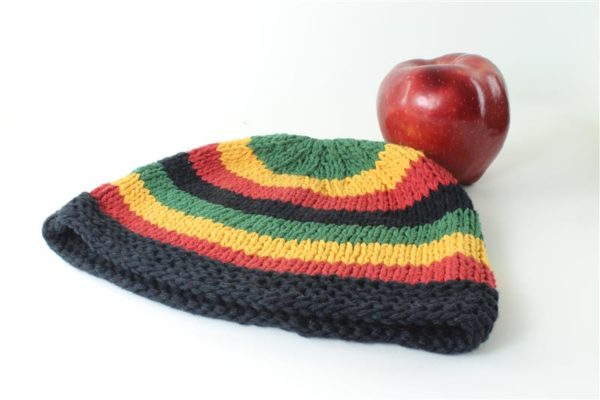 Cotton Beanie Black Red Yellow Green Hat Thin Stripes Horizontal 10x8 Inches
