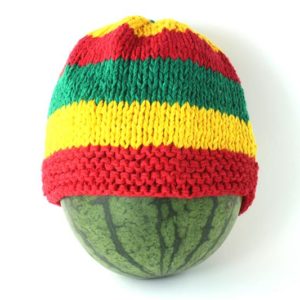 Cotton Beanie Red Yellow Green Hat Large Stripes Horizontal 10x8 Inches