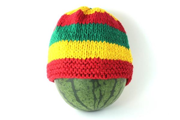 Cotton Beanie Red Yellow Green Hat Large Stripes Horizontal 10x8 Inches