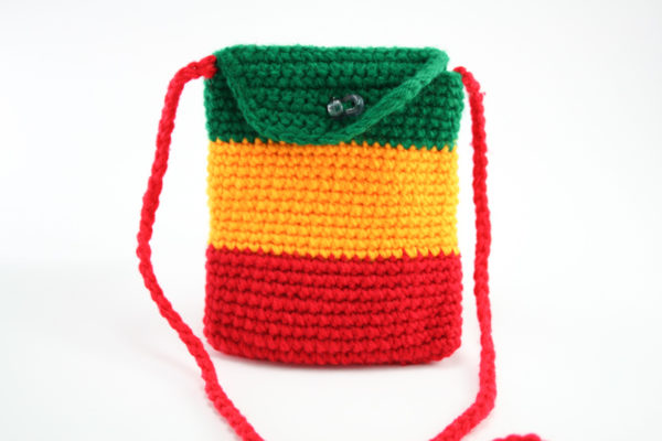 Crochet Passport Bag Rasta Colors Green Yellow Red with Button to Close Pocket