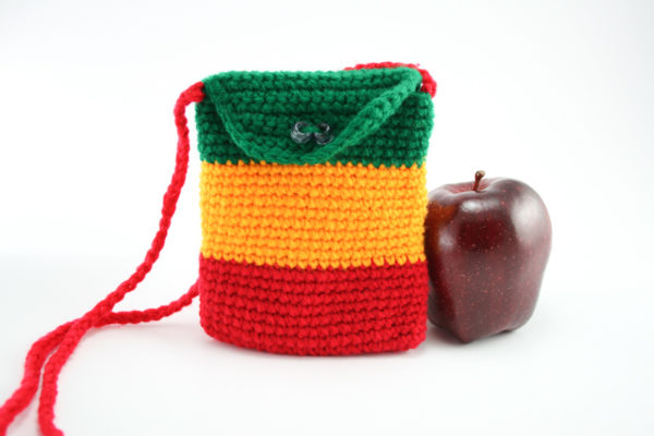 Crochet Passport Bag Rasta Colors Green Yellow Red with Button to Close Pocket