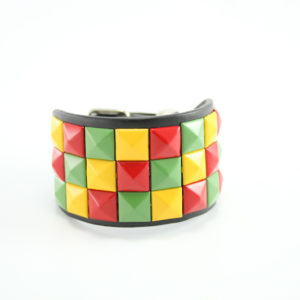 Rasta Wristband Leather Style with Rasta colors Squares Decoration for Men