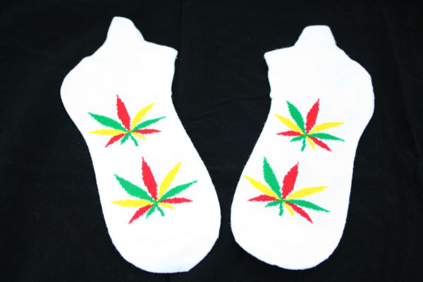 White Rasta Socks Leaf