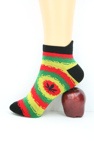 Black Rasta Socks Colorful Leaf