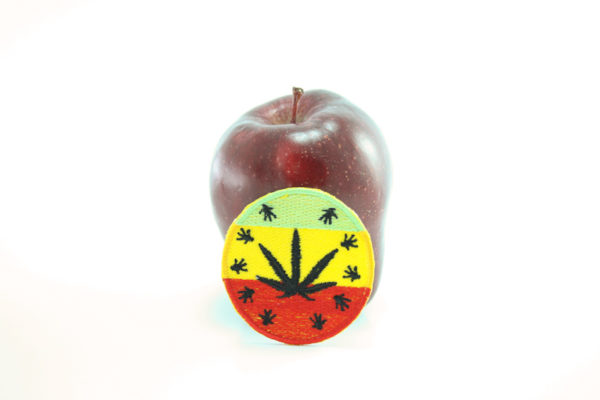 Rasta Patch Circle Shape Green Yellow Red Colors with Black Cannabis Leaf