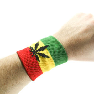Black Leaf Wristband Rasta Colors