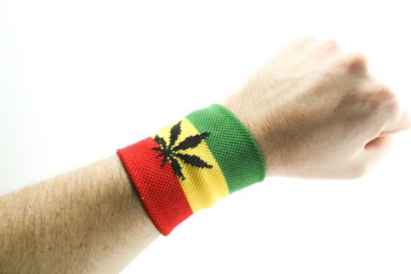 Black Leaf Wristband Rasta Colors