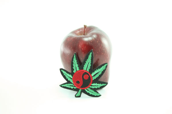 Rasta Patch Cannabis Leaf Shape with Red and Black Yin and Yang