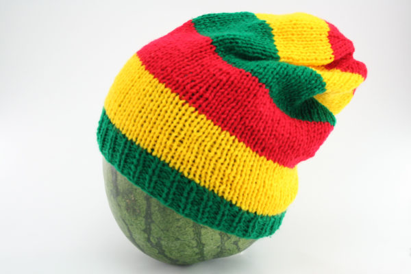 Slouchy Beanie Green Gold Red Large Stripes