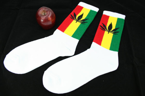 White Rasta Sport Socks Marijuana Leaf