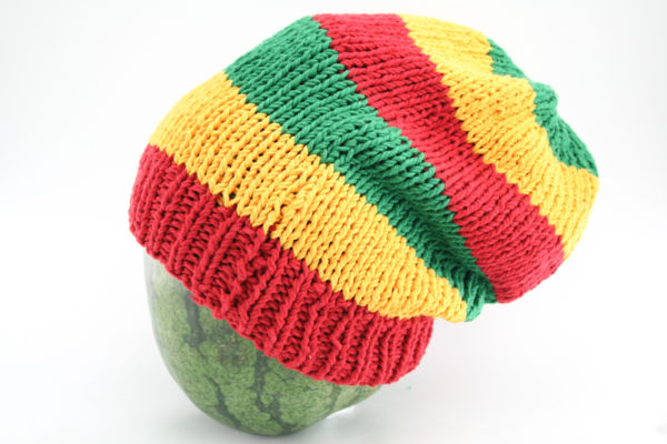Slouchy Beanie Red Yellow Green Large Stripes