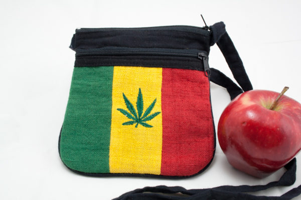 Marijuana Leaf Hemp Small Rasta Bag or Purse with Zip 6x6 inches