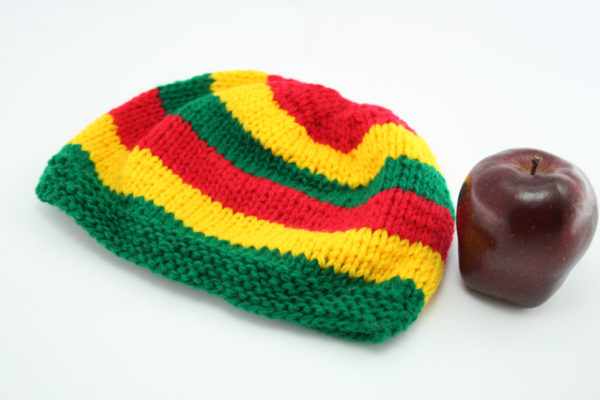 Green Gold Red Wool Beanie Large Stripes 10x8 Inches