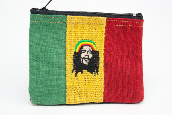 Bob Marley Hemp Rasta Purse with Zip 5x4 inches