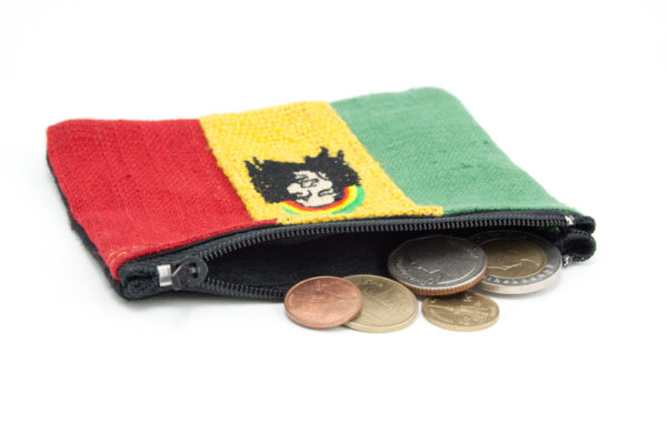 Bob Marley Hemp Rasta Purse with Zip 5x4 inches