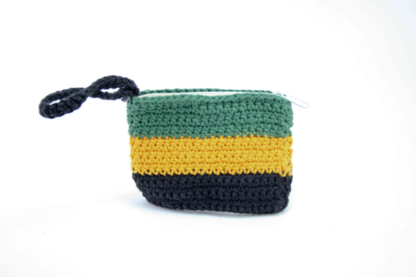 Crocheted Rasta Coin Purse Jamaica Flag Colors with Zip 4x3 inches