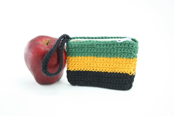 Crocheted Rasta Coin Purse Jamaica Flag Colors with Zip 4x3 inches